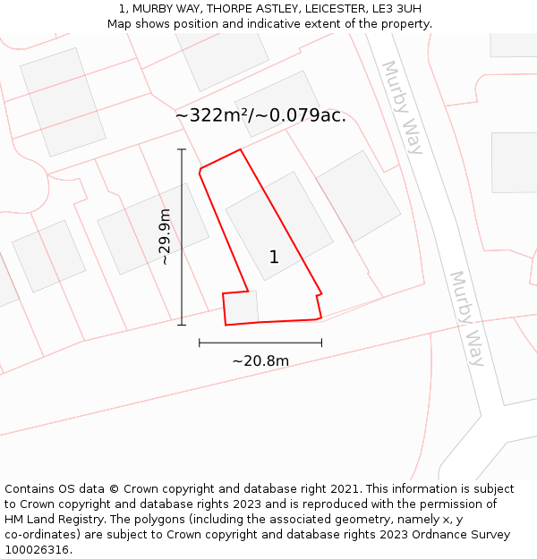 1, MURBY WAY, THORPE ASTLEY, LEICESTER, LE3 3UH: Plot and title map