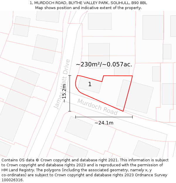 1, MURDOCH ROAD, BLYTHE VALLEY PARK, SOLIHULL, B90 8BL: Plot and title map