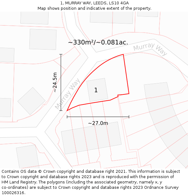 1, MURRAY WAY, LEEDS, LS10 4GA: Plot and title map