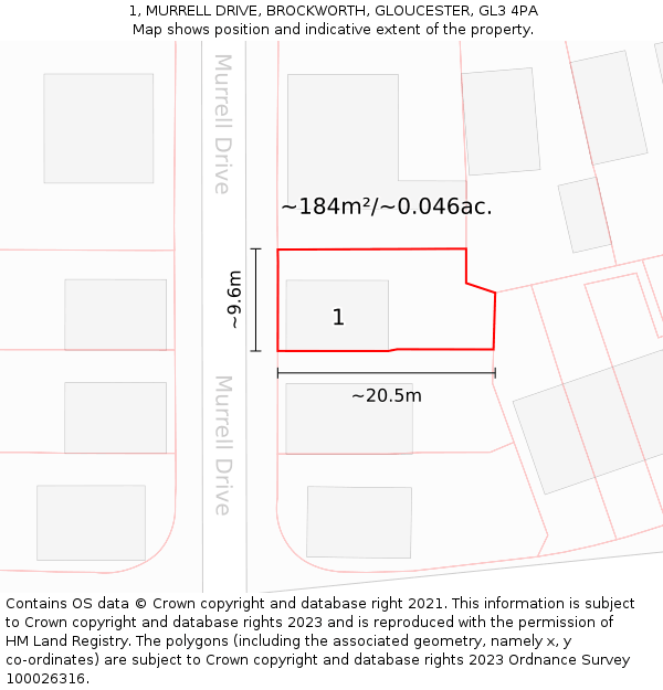 1, MURRELL DRIVE, BROCKWORTH, GLOUCESTER, GL3 4PA: Plot and title map