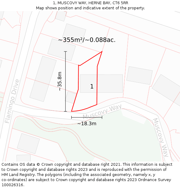 1, MUSCOVY WAY, HERNE BAY, CT6 5RR: Plot and title map