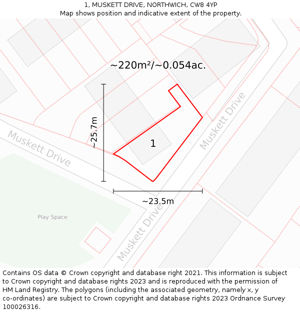 1, MUSKETT DRIVE, NORTHWICH, CW8 4YP: Plot and title map