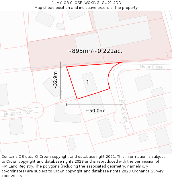 1, MYLOR CLOSE, WOKING, GU21 4DD: Plot and title map