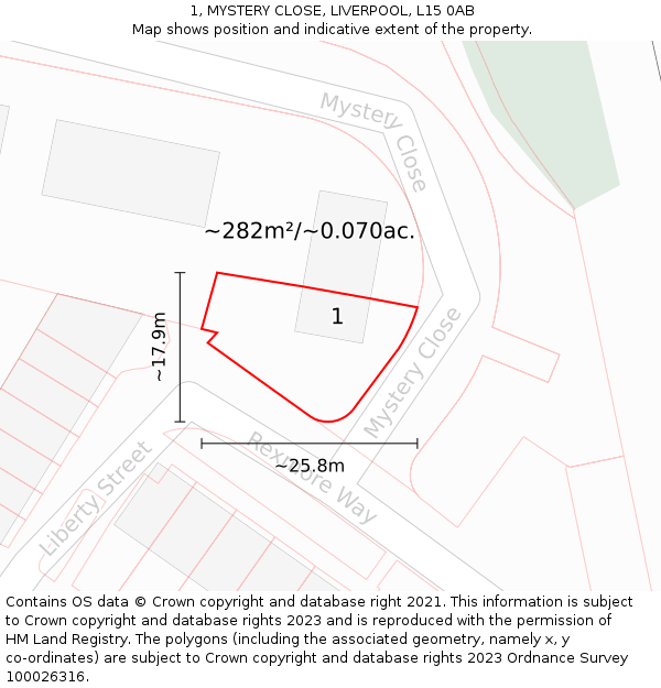 1, MYSTERY CLOSE, LIVERPOOL, L15 0AB: Plot and title map