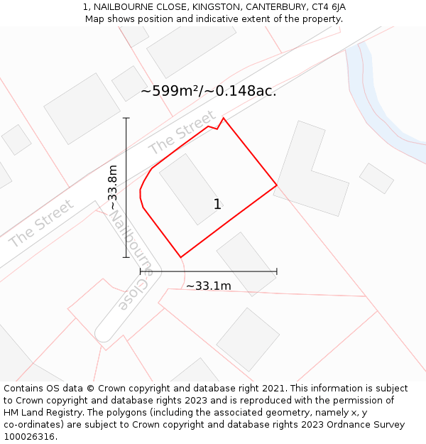 1, NAILBOURNE CLOSE, KINGSTON, CANTERBURY, CT4 6JA: Plot and title map