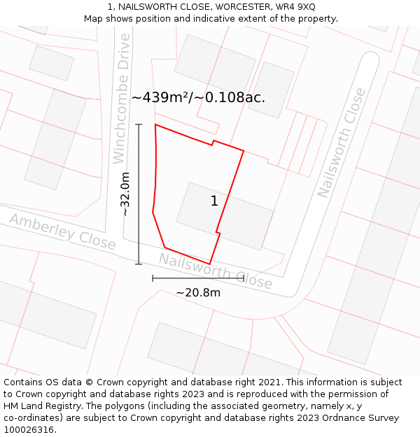 1, NAILSWORTH CLOSE, WORCESTER, WR4 9XQ: Plot and title map