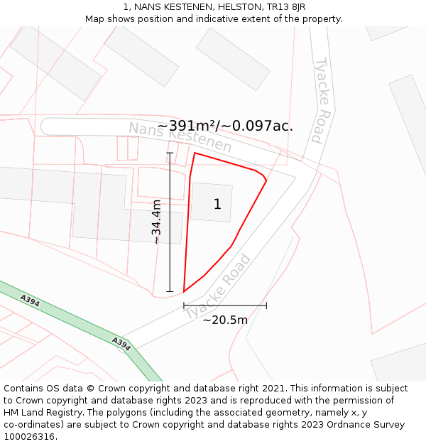 1, NANS KESTENEN, HELSTON, TR13 8JR: Plot and title map