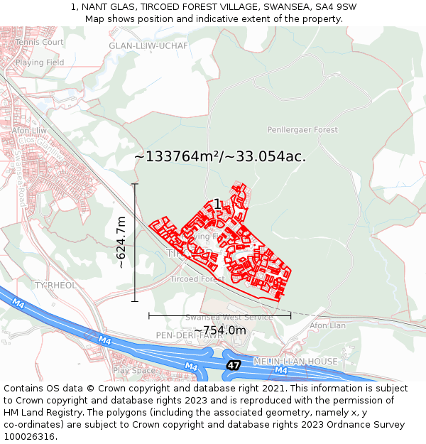 1, NANT GLAS, TIRCOED FOREST VILLAGE, SWANSEA, SA4 9SW: Plot and title map