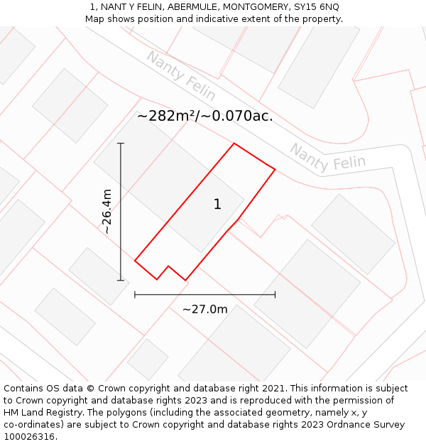 1, NANT Y FELIN, ABERMULE, MONTGOMERY, SY15 6NQ: Plot and title map