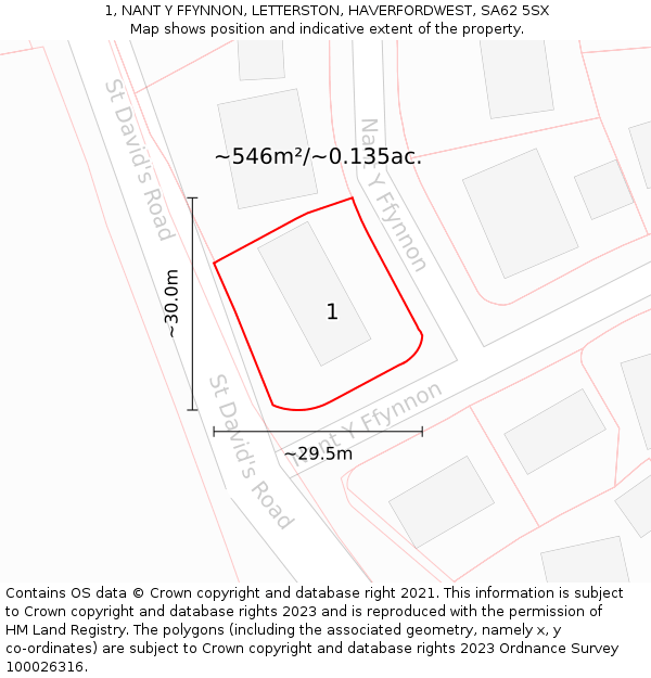 1, NANT Y FFYNNON, LETTERSTON, HAVERFORDWEST, SA62 5SX: Plot and title map