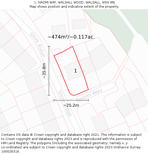 1, NAOMI WAY, WALSALL WOOD, WALSALL, WS9 9RJ: Plot and title map