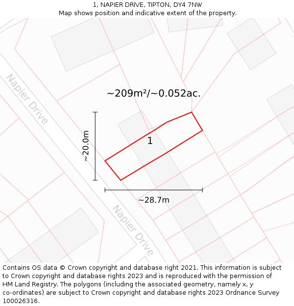 1, NAPIER DRIVE, TIPTON, DY4 7NW: Plot and title map