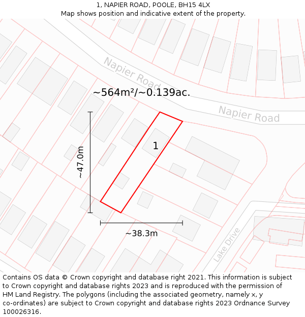 1, NAPIER ROAD, POOLE, BH15 4LX: Plot and title map