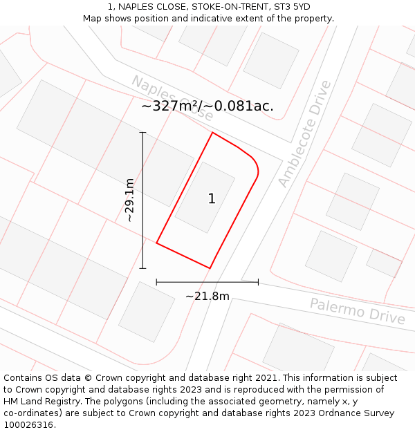 1, NAPLES CLOSE, STOKE-ON-TRENT, ST3 5YD: Plot and title map