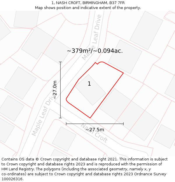 1, NASH CROFT, BIRMINGHAM, B37 7FR: Plot and title map