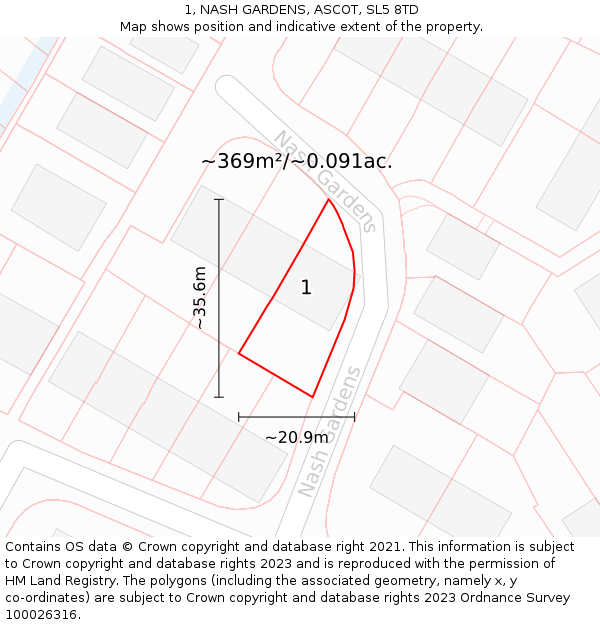 1, NASH GARDENS, ASCOT, SL5 8TD: Plot and title map