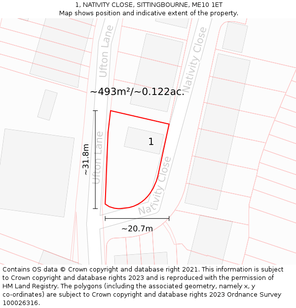 1, NATIVITY CLOSE, SITTINGBOURNE, ME10 1ET: Plot and title map