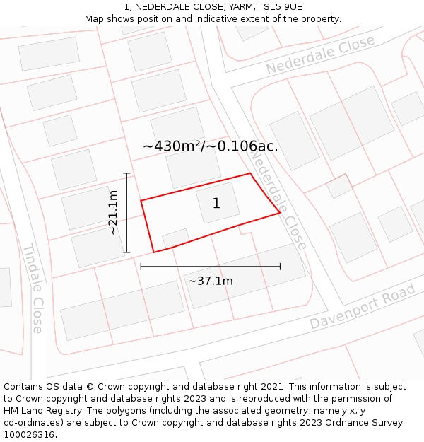 1, NEDERDALE CLOSE, YARM, TS15 9UE: Plot and title map