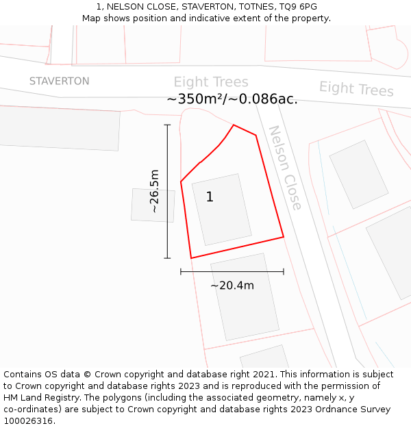 1, NELSON CLOSE, STAVERTON, TOTNES, TQ9 6PG: Plot and title map