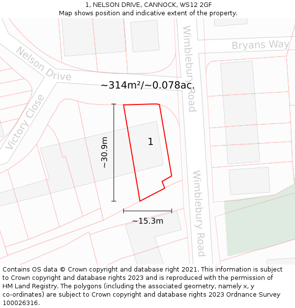 1, NELSON DRIVE, CANNOCK, WS12 2GF: Plot and title map