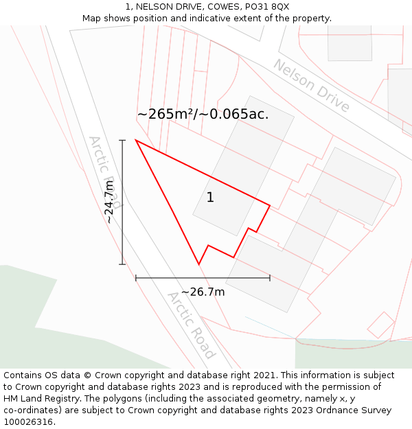 1, NELSON DRIVE, COWES, PO31 8QX: Plot and title map