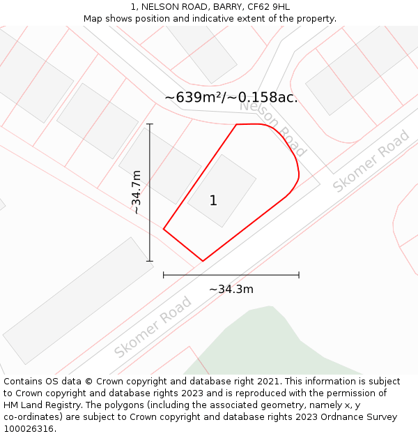 1, NELSON ROAD, BARRY, CF62 9HL: Plot and title map