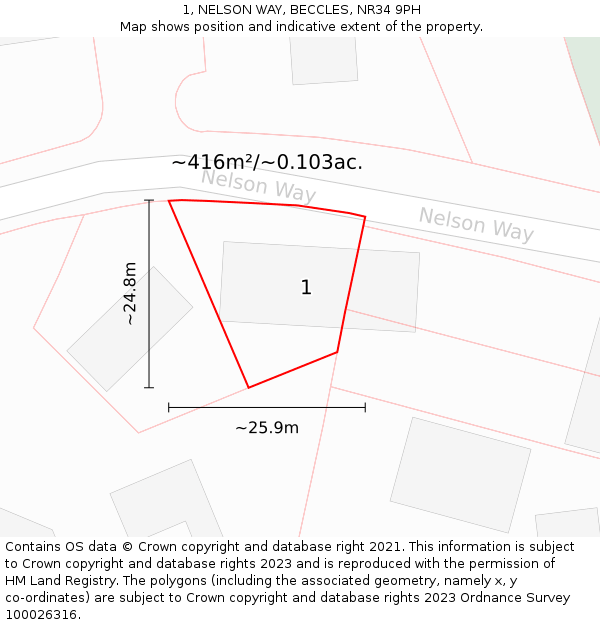 1, NELSON WAY, BECCLES, NR34 9PH: Plot and title map