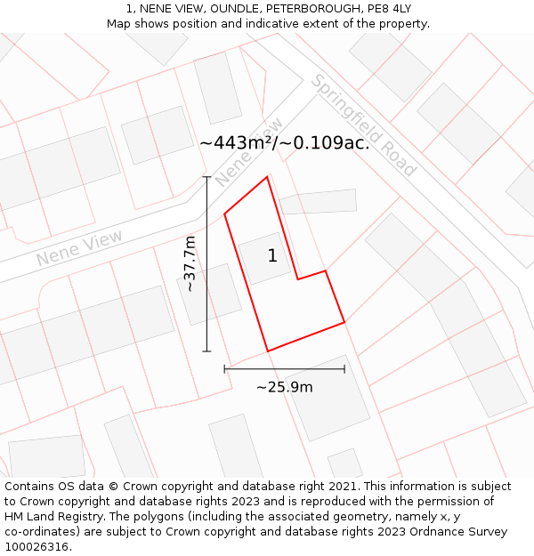 1, NENE VIEW, OUNDLE, PETERBOROUGH, PE8 4LY: Plot and title map