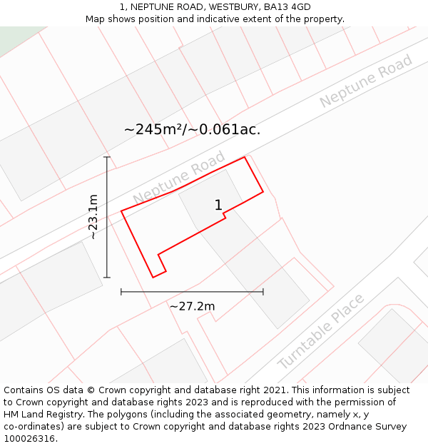 1, NEPTUNE ROAD, WESTBURY, BA13 4GD: Plot and title map