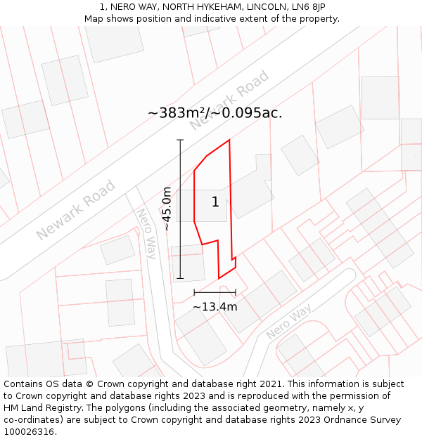 1, NERO WAY, NORTH HYKEHAM, LINCOLN, LN6 8JP: Plot and title map