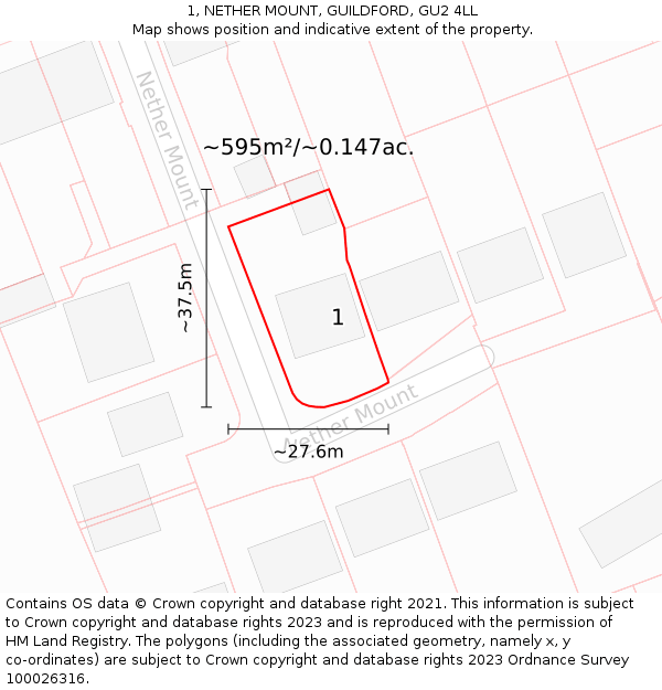 1, NETHER MOUNT, GUILDFORD, GU2 4LL: Plot and title map