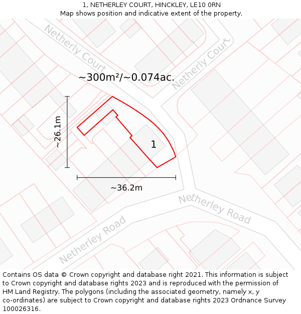 1, NETHERLEY COURT, HINCKLEY, LE10 0RN: Plot and title map