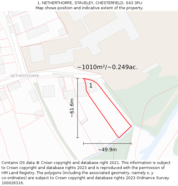 1, NETHERTHORPE, STAVELEY, CHESTERFIELD, S43 3PU: Plot and title map