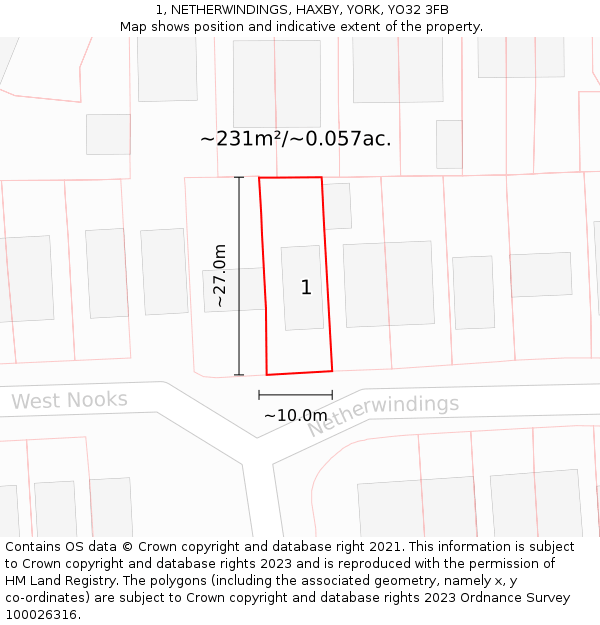 1, NETHERWINDINGS, HAXBY, YORK, YO32 3FB: Plot and title map