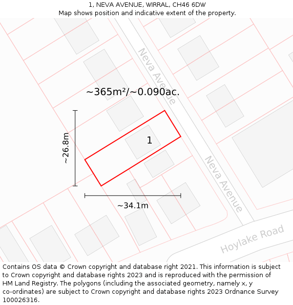 1, NEVA AVENUE, WIRRAL, CH46 6DW: Plot and title map