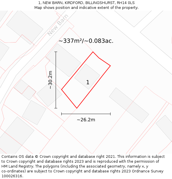 1, NEW BARN, KIRDFORD, BILLINGSHURST, RH14 0LS: Plot and title map