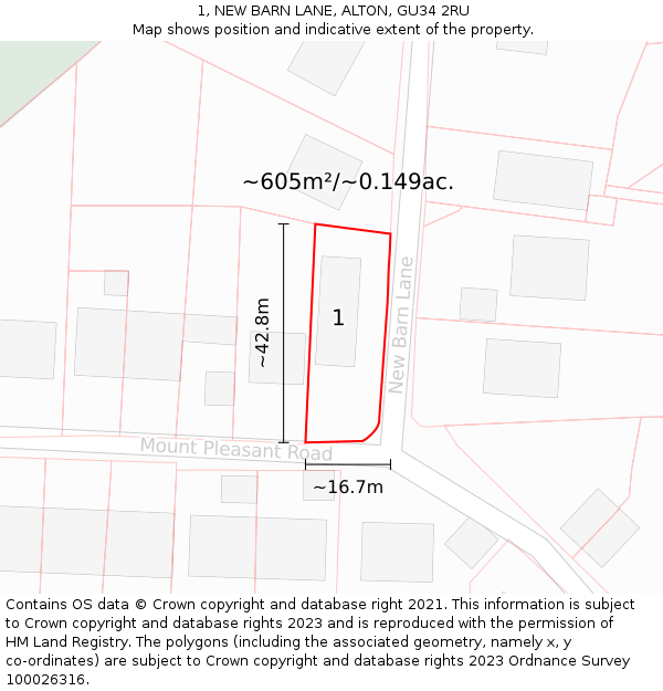 1, NEW BARN LANE, ALTON, GU34 2RU: Plot and title map