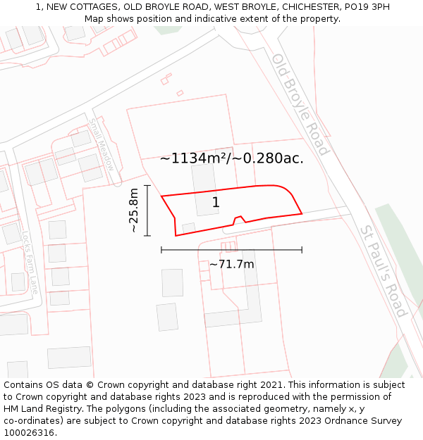 1, NEW COTTAGES, OLD BROYLE ROAD, WEST BROYLE, CHICHESTER, PO19 3PH: Plot and title map