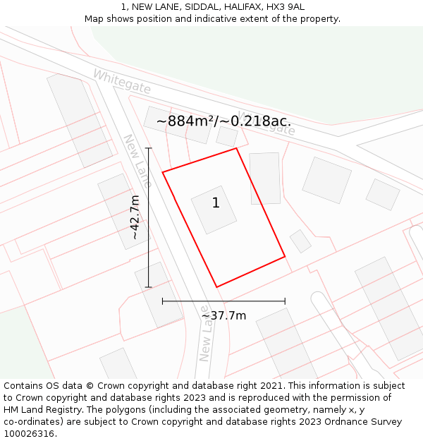 1, NEW LANE, SIDDAL, HALIFAX, HX3 9AL: Plot and title map