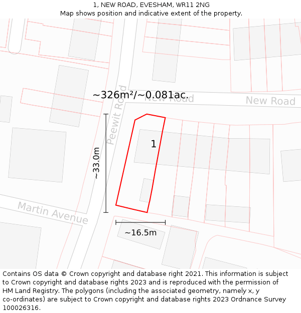 1, NEW ROAD, EVESHAM, WR11 2NG: Plot and title map