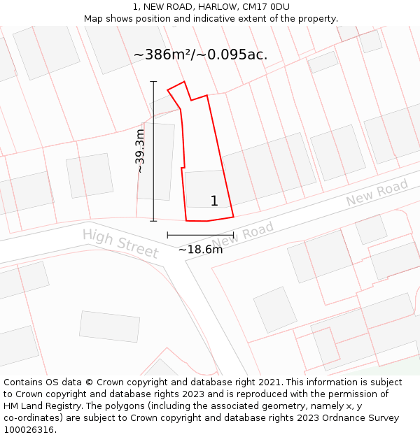 1, NEW ROAD, HARLOW, CM17 0DU: Plot and title map