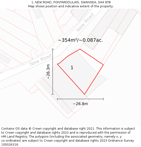 1, NEW ROAD, PONTARDDULAIS, SWANSEA, SA4 8TB: Plot and title map