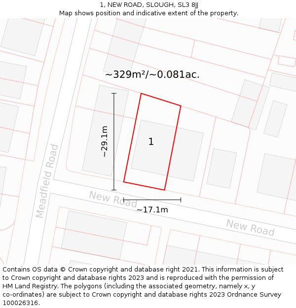 1, NEW ROAD, SLOUGH, SL3 8JJ: Plot and title map