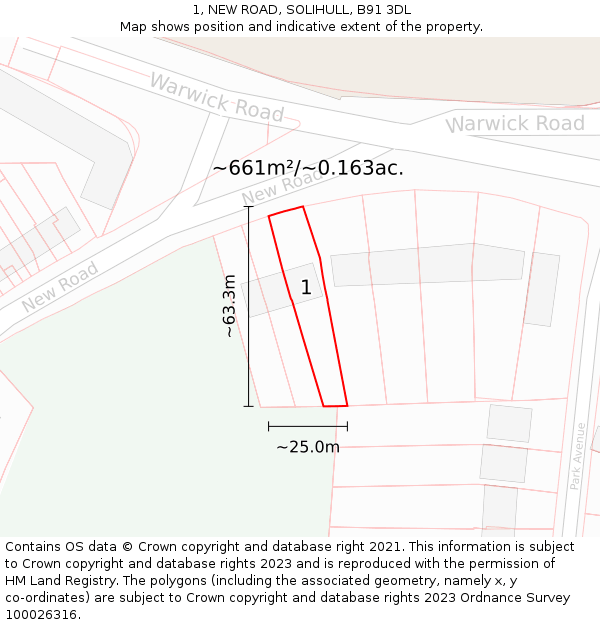 1, NEW ROAD, SOLIHULL, B91 3DL: Plot and title map