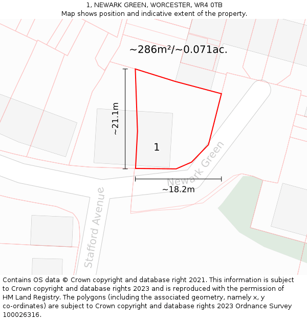 1, NEWARK GREEN, WORCESTER, WR4 0TB: Plot and title map