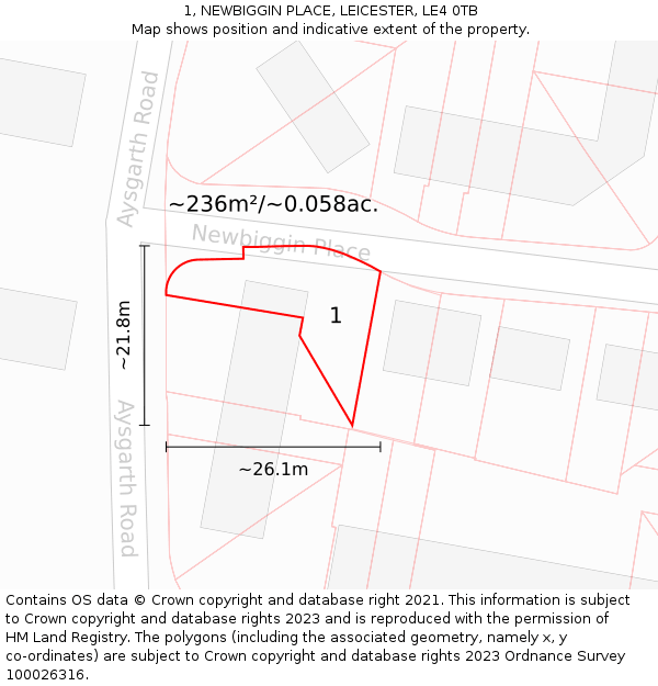 1, NEWBIGGIN PLACE, LEICESTER, LE4 0TB: Plot and title map