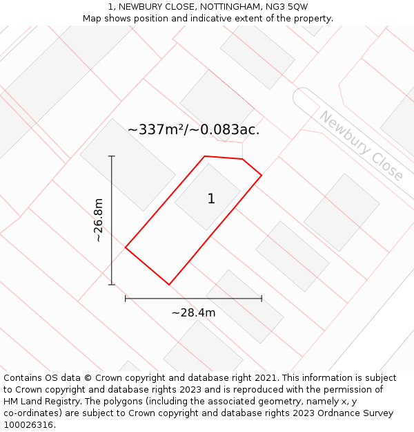 1, NEWBURY CLOSE, NOTTINGHAM, NG3 5QW: Plot and title map