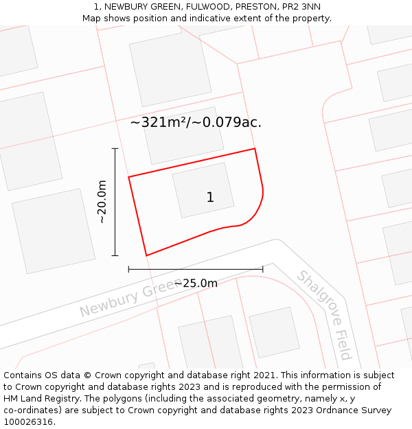 1, NEWBURY GREEN, FULWOOD, PRESTON, PR2 3NN: Plot and title map