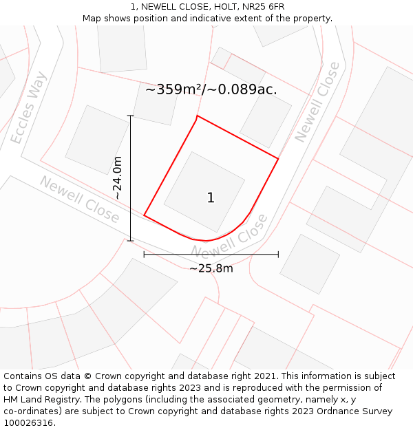 1, NEWELL CLOSE, HOLT, NR25 6FR: Plot and title map