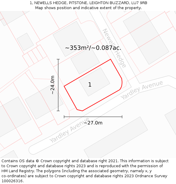 1, NEWELLS HEDGE, PITSTONE, LEIGHTON BUZZARD, LU7 9RB: Plot and title map